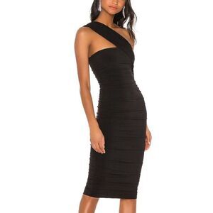 Nookie Women's One Shoulder Black Party Hoco  Prom Cocktail Midi Dress Size S